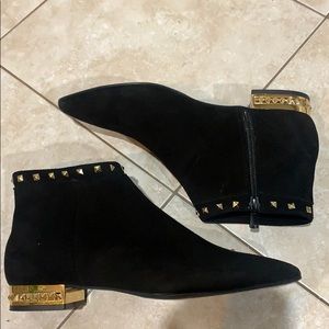 Gold studded black booties. Never before worn!